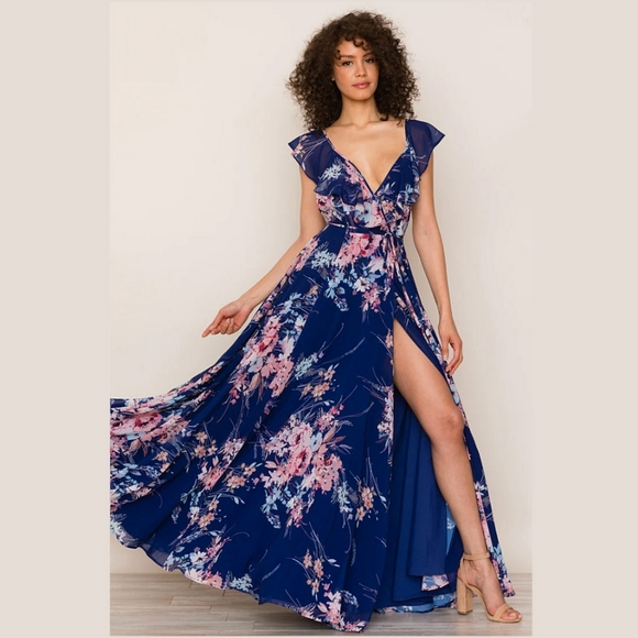 Yumi Kim Dresses & Skirts - NWT Yumi Kim Full Bloom Maxi Wrap Dress Navy Blue Size M